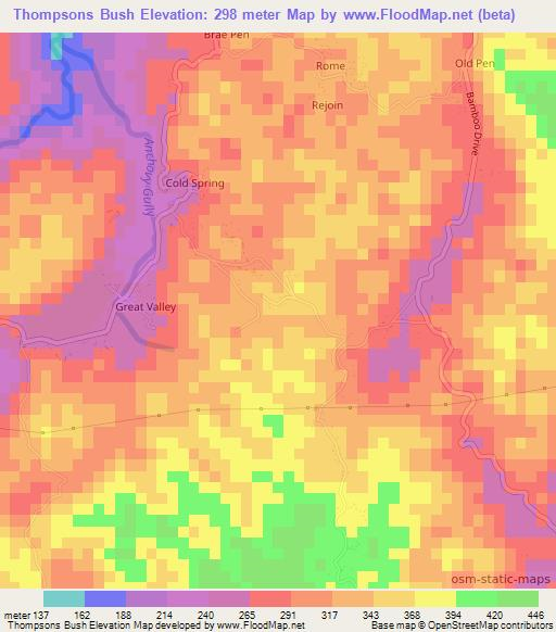 Thompsons Bush,Jamaica Elevation Map
