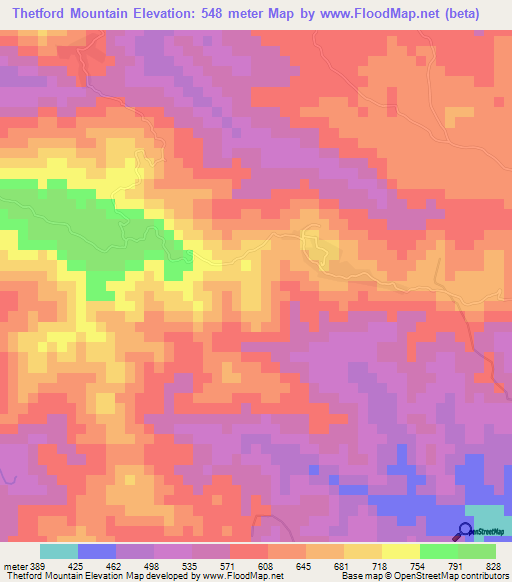 Thetford Mountain,Jamaica Elevation Map