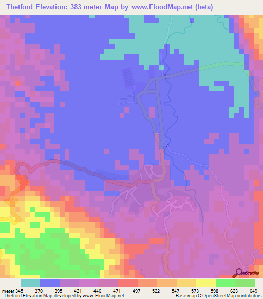 Thetford,Jamaica Elevation Map