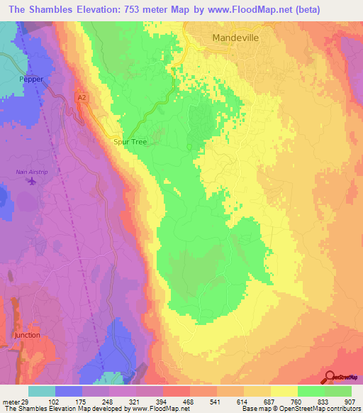The Shambles,Jamaica Elevation Map