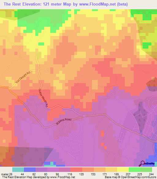 The Rest,Jamaica Elevation Map