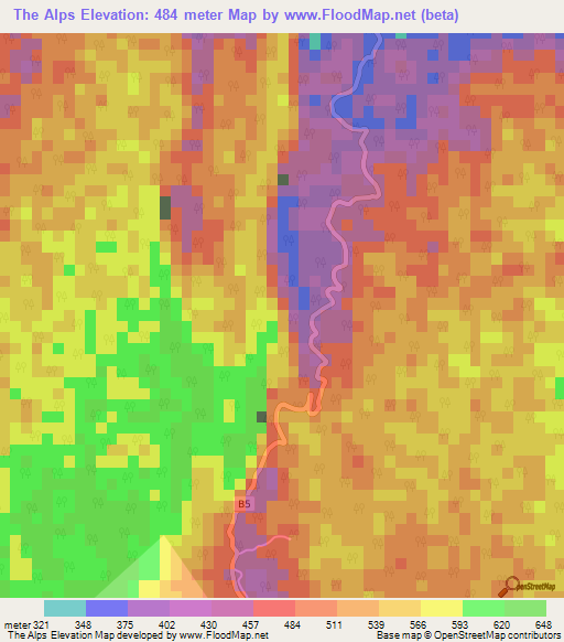 The Alps,Jamaica Elevation Map