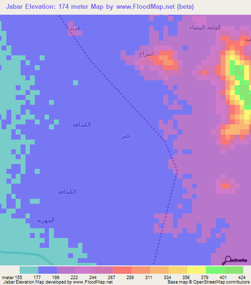 Jabar,Yemen Elevation Map