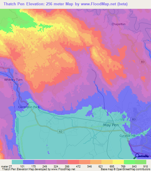 Thatch Pen,Jamaica Elevation Map