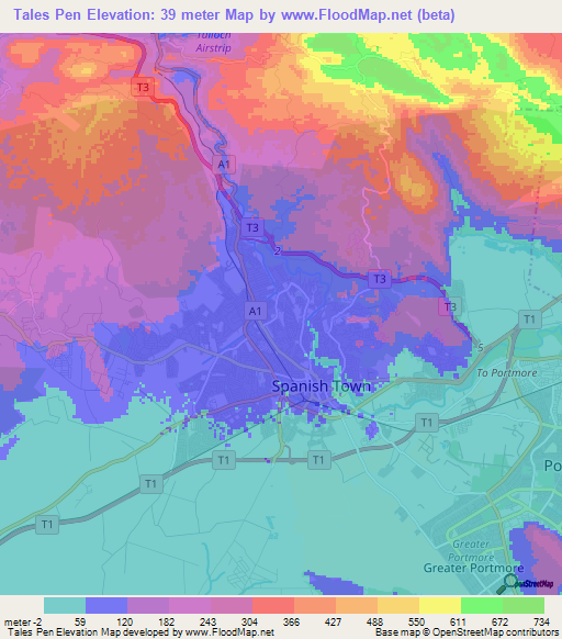 Tales Pen,Jamaica Elevation Map
