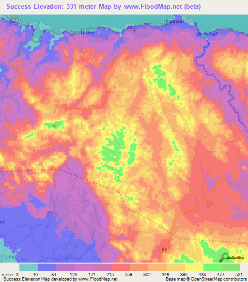 Success,Jamaica Elevation Map