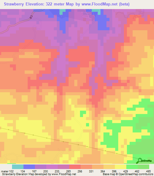 Strawberry,Jamaica Elevation Map