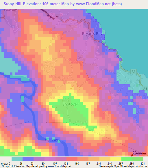 Stony Hill,Jamaica Elevation Map