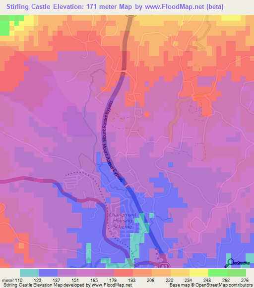 Stirling Castle,Jamaica Elevation Map