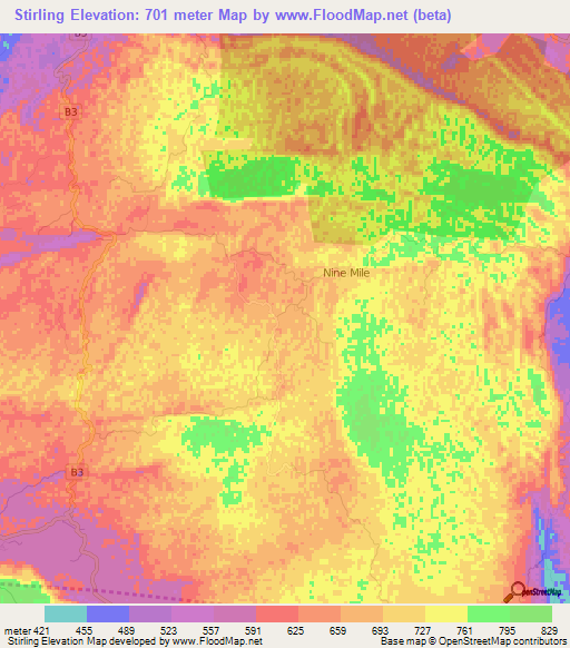 Stirling,Jamaica Elevation Map