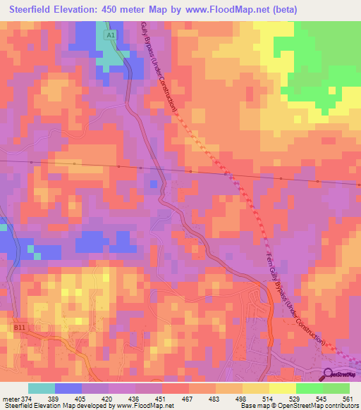 Steerfield,Jamaica Elevation Map
