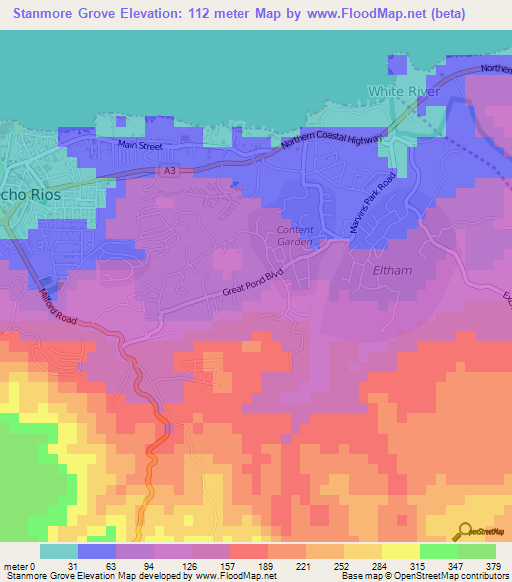 Stanmore Grove,Jamaica Elevation Map