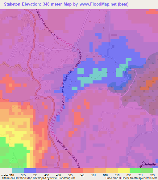 Staketon,Jamaica Elevation Map