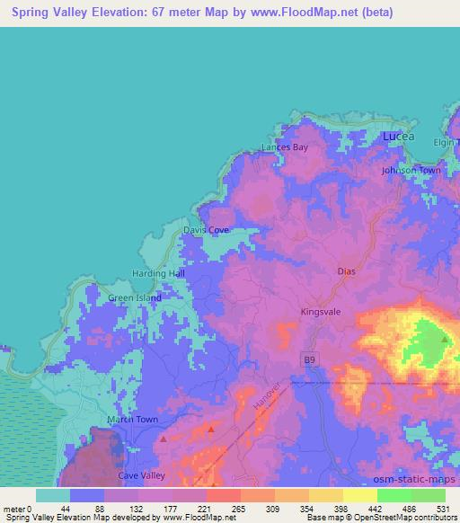 Spring Valley,Jamaica Elevation Map
