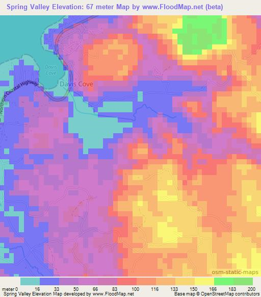 Spring Valley,Jamaica Elevation Map