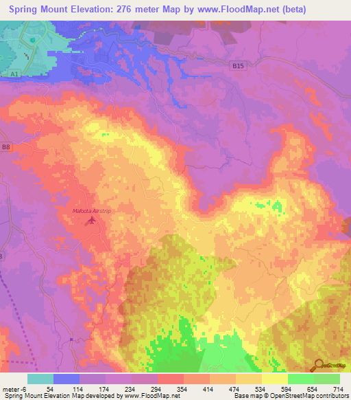 Spring Mount,Jamaica Elevation Map