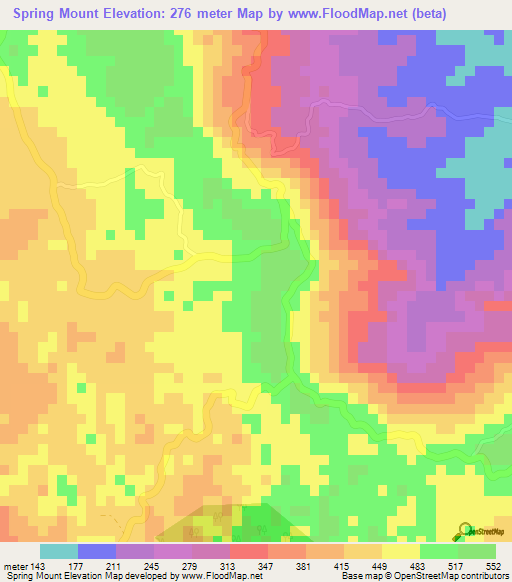 Spring Mount,Jamaica Elevation Map