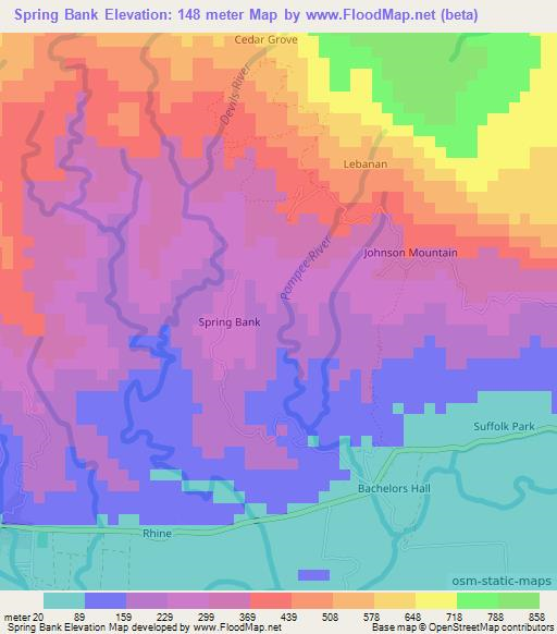 Spring Bank,Jamaica Elevation Map
