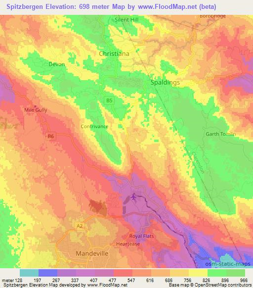 Spitzbergen,Jamaica Elevation Map