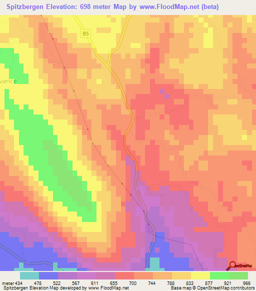 Spitzbergen,Jamaica Elevation Map
