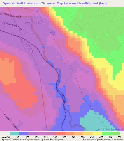 Spanish Well,Jamaica Elevation Map