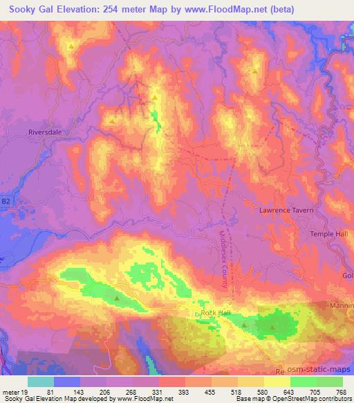 Sooky Gal,Jamaica Elevation Map