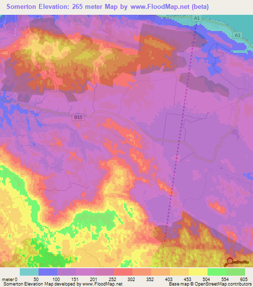 Somerton,Jamaica Elevation Map