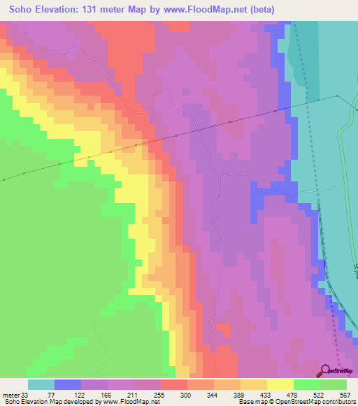 Soho,Jamaica Elevation Map