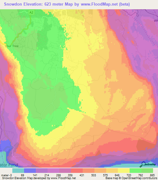 Snowdon,Jamaica Elevation Map