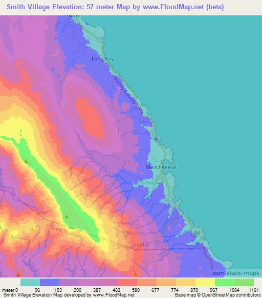 Smith Village,Jamaica Elevation Map