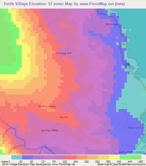 Smith Village,Jamaica Elevation Map