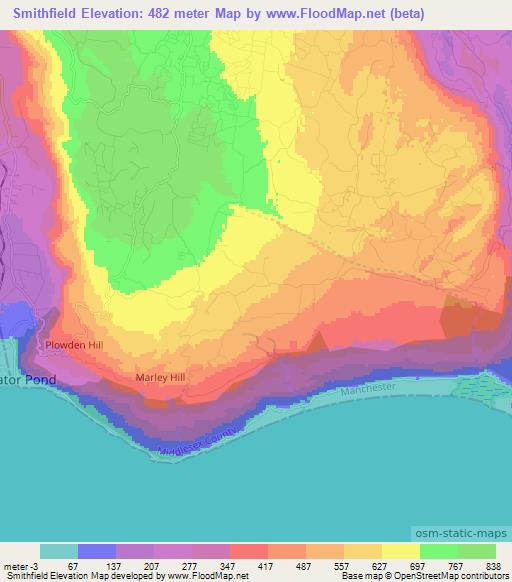Smithfield,Jamaica Elevation Map