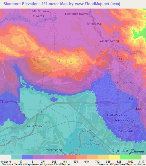 Slanmore,Jamaica Elevation Map