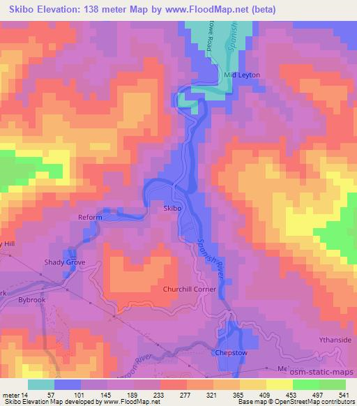 Skibo,Jamaica Elevation Map