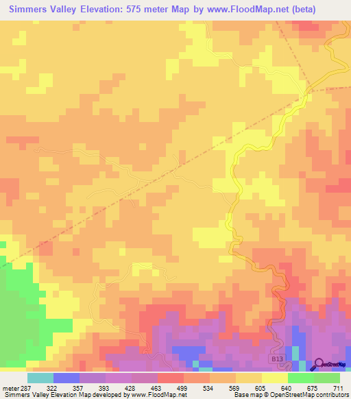 Simmers Valley,Jamaica Elevation Map