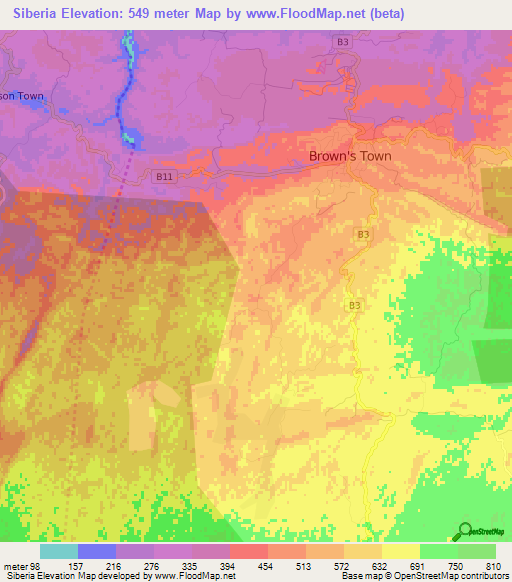 Siberia,Jamaica Elevation Map