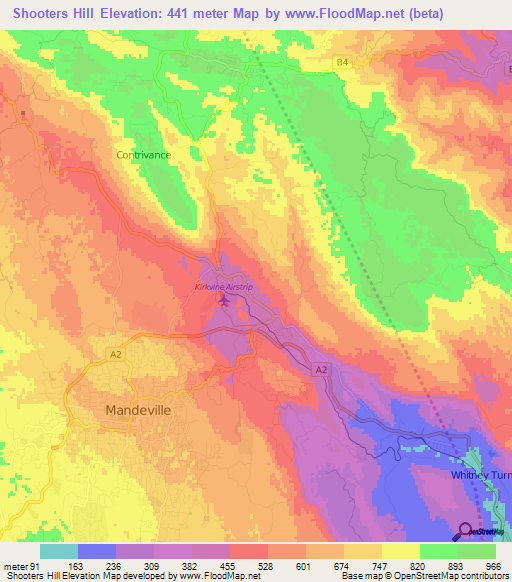 Shooters Hill,Jamaica Elevation Map