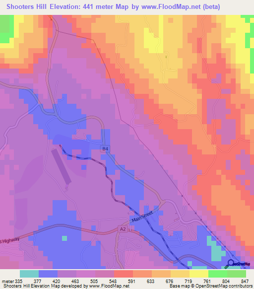 Shooters Hill,Jamaica Elevation Map
