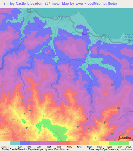 Shirley Castle,Jamaica Elevation Map