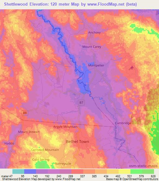Shettlewood,Jamaica Elevation Map