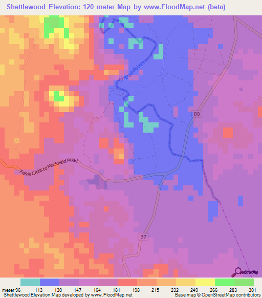 Shettlewood,Jamaica Elevation Map