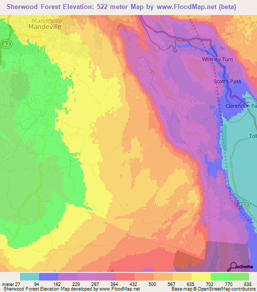 Sherwood Forest,Jamaica Elevation Map
