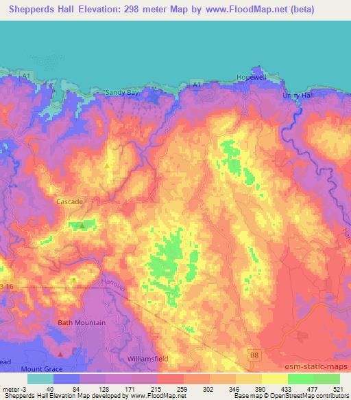 Shepperds Hall,Jamaica Elevation Map