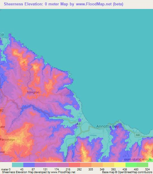 Sheerness,Jamaica Elevation Map