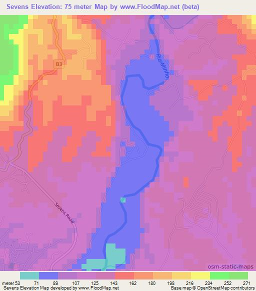 Sevens,Jamaica Elevation Map