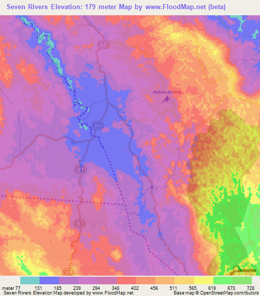 Seven Rivers,Jamaica Elevation Map