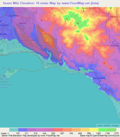 Seven Mile,Jamaica Elevation Map