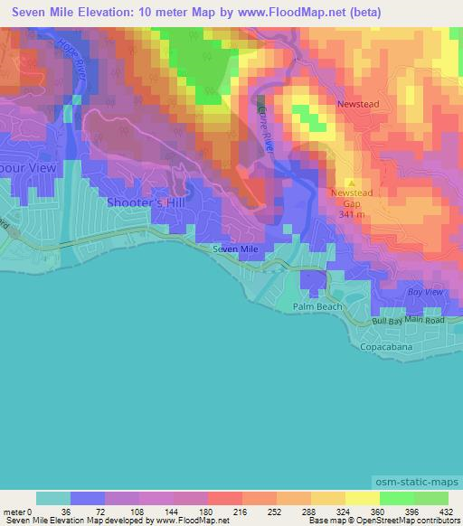 Seven Mile,Jamaica Elevation Map