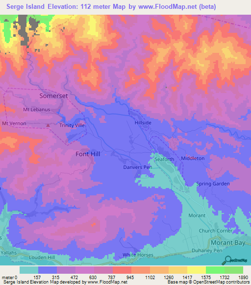 Serge Island,Jamaica Elevation Map