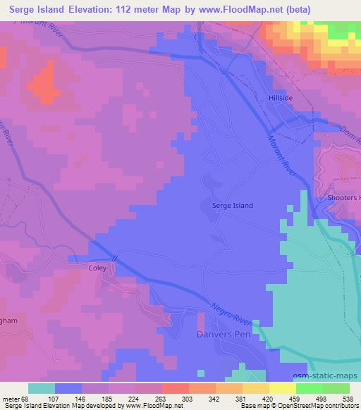 Serge Island,Jamaica Elevation Map